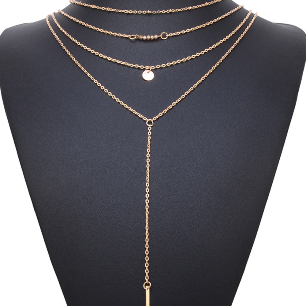 Bar & Round Layered Design Y Necklace